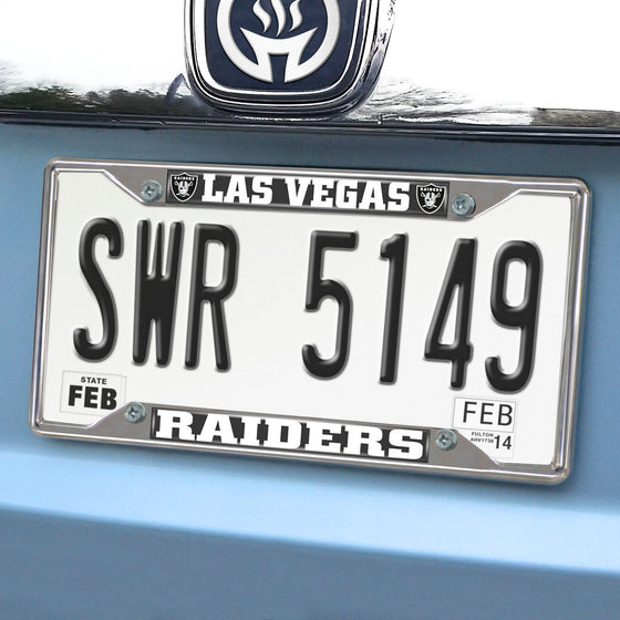 Las Vegas Raiders Chrome Metal License Plate Frame, 6.25in x 12.25in