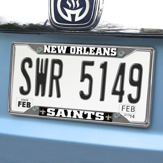 New Orleans Saints Chrome Metal License Plate Frame, 6.25in x 12.25in
