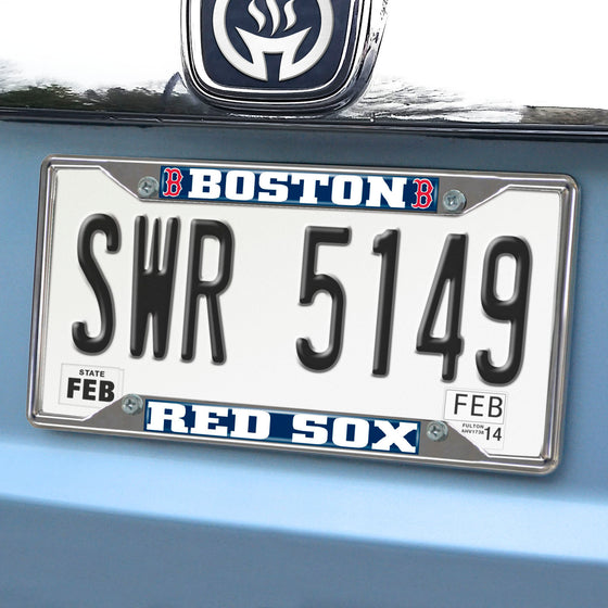 Boston Red Sox Chrome Metal License Plate Frame, 6.25in x 12.25in