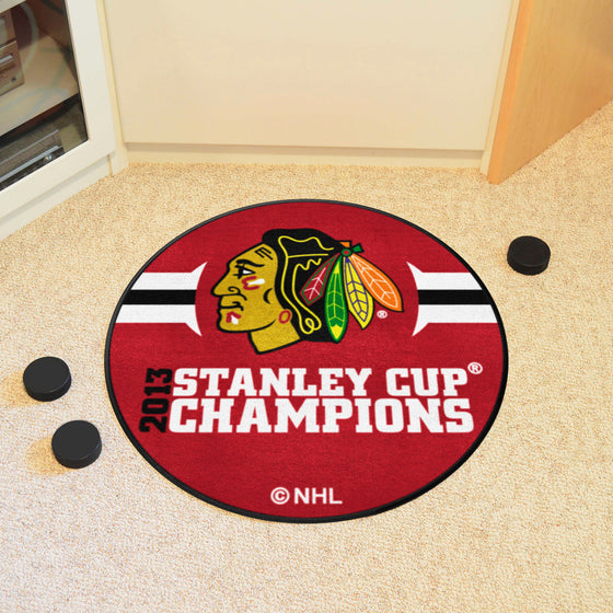 Chicago Blackhawks Hockey Puck Rug - 27in. Diameter, 2013 NHL Stanley Cup Champions