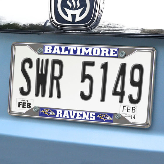 Baltimore Ravens Chrome Metal License Plate Frame, 6.25in x 12.25in