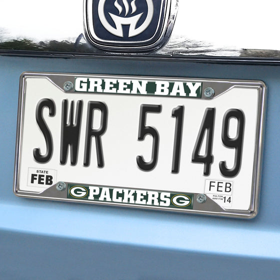 Green Bay Packers Chrome Metal License Plate Frame, 6.25in x 12.25in