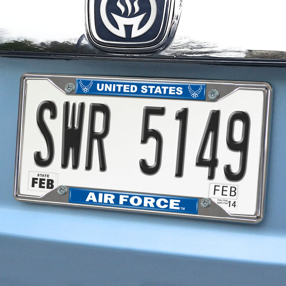 U.S. Air Force Chrome Metal License Plate Frame, 6.25in x 12.25in