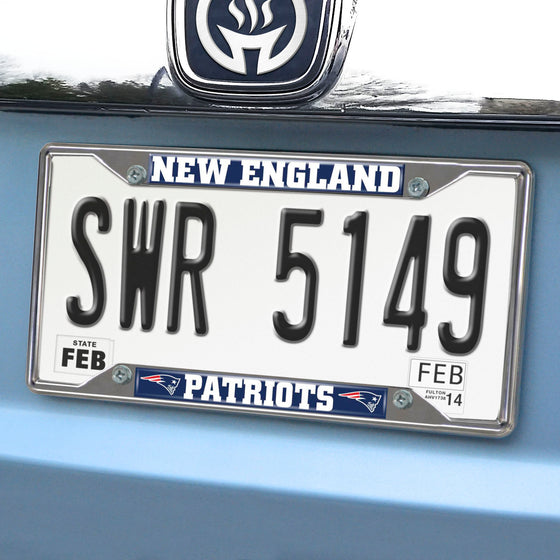 New England Patriots Chrome Metal License Plate Frame, 6.25in x 12.25in