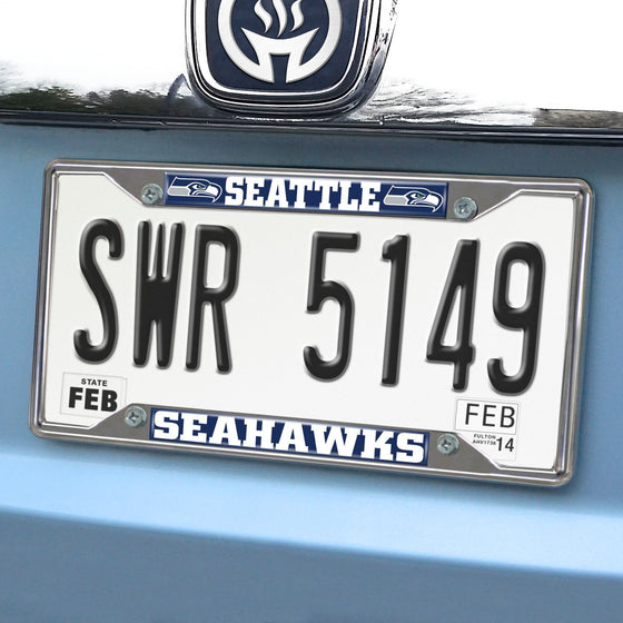 Seattle Seahawks Chrome Metal License Plate Frame, 6.25in x 12.25in