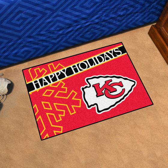 Kansas City Chiefs Starter Mat Accent Rug - 19in. x 30in. Happy Holidays Starter Mat