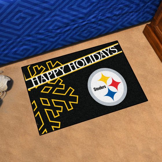 Pittsburgh Steelers Starter Mat Accent Rug - 19in. x 30in. Happy Holidays Starter Mat