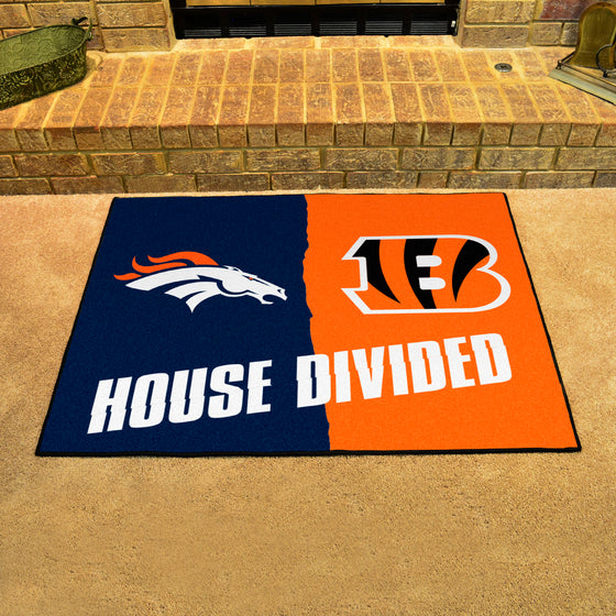 NFL House Divided - Broncos / Bengals House Divided Rug - 34 in. x 42.5 in.