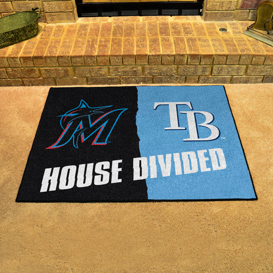 MLB House Divided - Marlins / Rays House Divided Rug - 34 in. x 42.5 in.