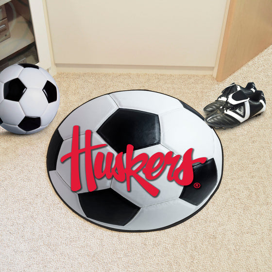 Nebraska Cornhuskers Soccer Ball Rug - 27in. Diameter, "Huskers"