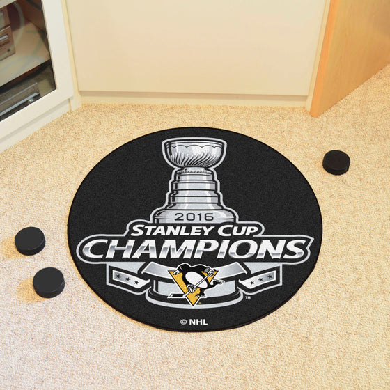 Pittsburgh Penguins Hockey Puck Rug - 27in. Diameter, 2016 NHL Stanley Cup Champions