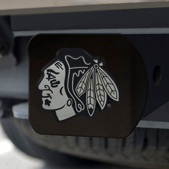 Chicago Blackhawks Black Metal Hitch Cover with Metal Chrome 3D Emblem