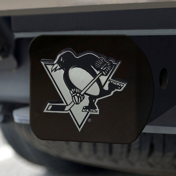 Pittsburgh Penguins Black Metal Hitch Cover with Metal Chrome 3D Emblem