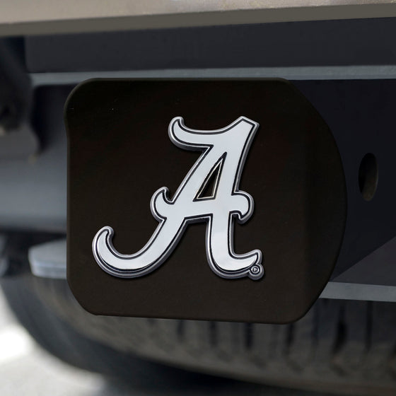 Alabama Crimson Tide Black Metal Hitch Cover with Metal Chrome 3D Emblem, A Logo