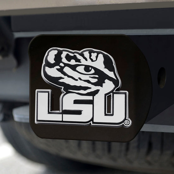 LSU Tigers Black Metal Hitch Cover with Metal Chrome 3D Emblem