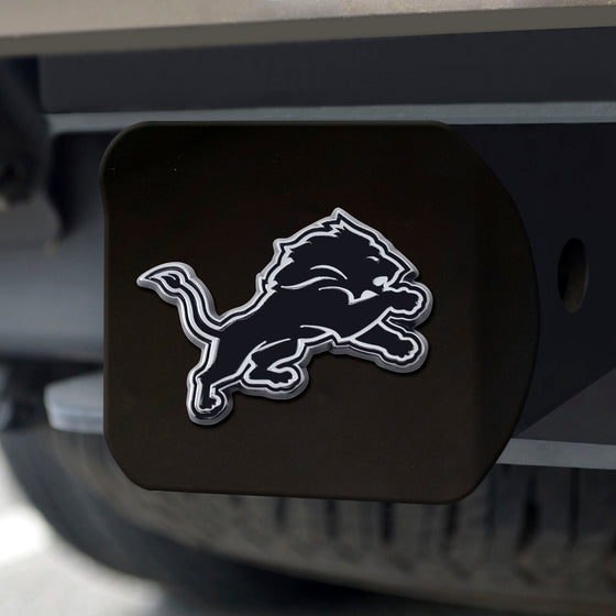 Detroit Lions Black Metal Hitch Cover with Metal Chrome 3D Emblem