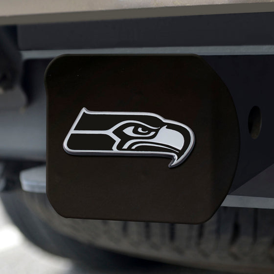 Seattle Seahawks Black Metal Hitch Cover with Metal Chrome 3D Emblem