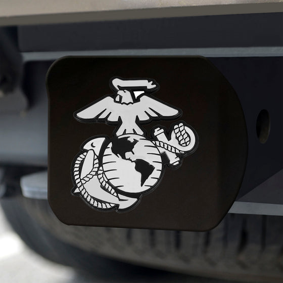 U.S. Marines Black Metal Hitch Cover with Metal Chrome 3D Emblem