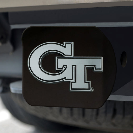 Georgia Tech Yellow Jackets Black Metal Hitch Cover with Metal Chrome 3D Emblem