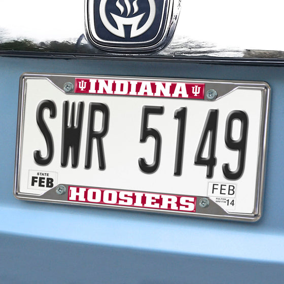 Indiana Hooisers Chrome Metal License Plate Frame, 6.25in x 12.25in