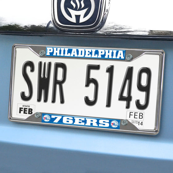 Philadelphia 76ers Chrome Metal License Plate Frame, 6.25in x 12.25in