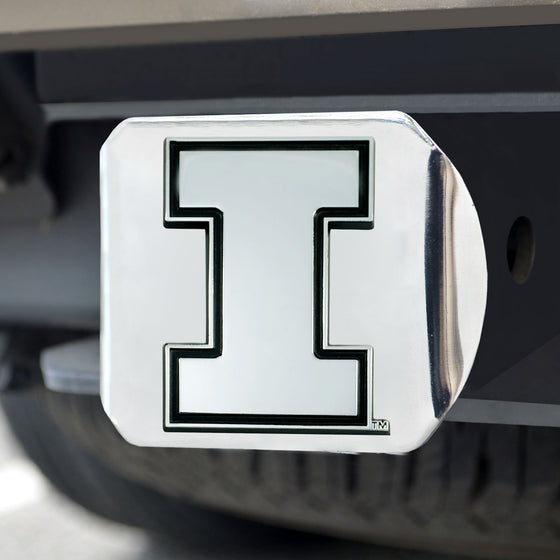 Illinois Illini Chrome Metal Hitch Cover with Chrome Metal 3D Emblem