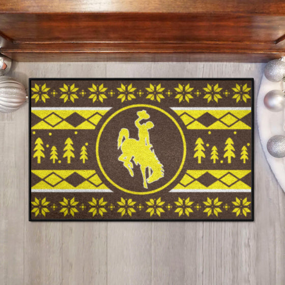 Wyoming Cowboys Holiday Sweater Starter Mat Accent Rug - 19in. x 30in.