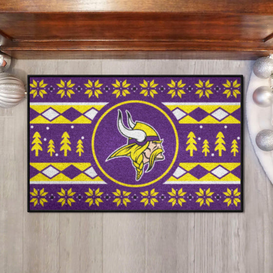 Minnesota Vikings Holiday Sweater Starter Mat Accent Rug - 19in. x 30in.