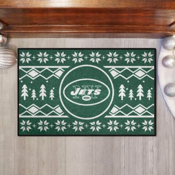 New York Jets Holiday Sweater Starter Mat Accent Rug - 19in. x 30in.