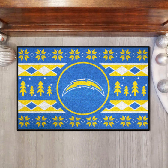 Los Angeles Chargers Holiday Sweater Starter Mat Accent Rug - 19in. x 30in.