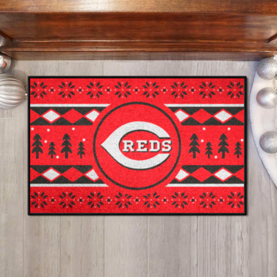 Cincinnati Reds Holiday Sweater Starter Mat Accent Rug - 19in. x 30in.