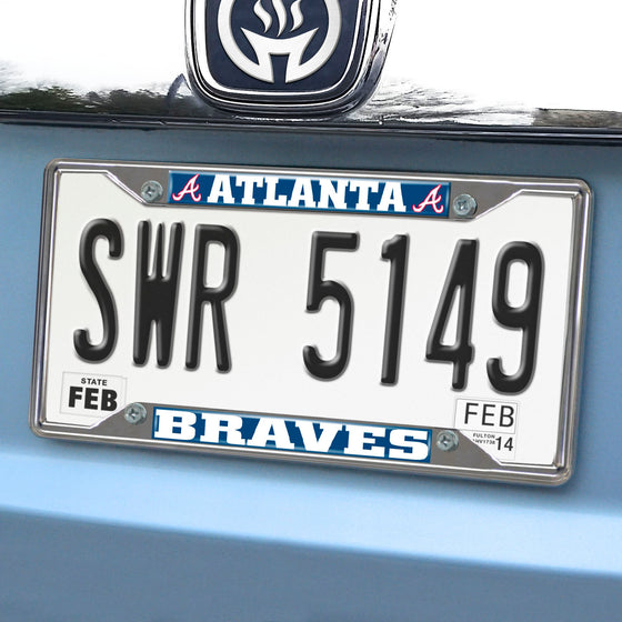 Atlanta Braves Chrome Metal License Plate Frame, 6.25in x 12.25in