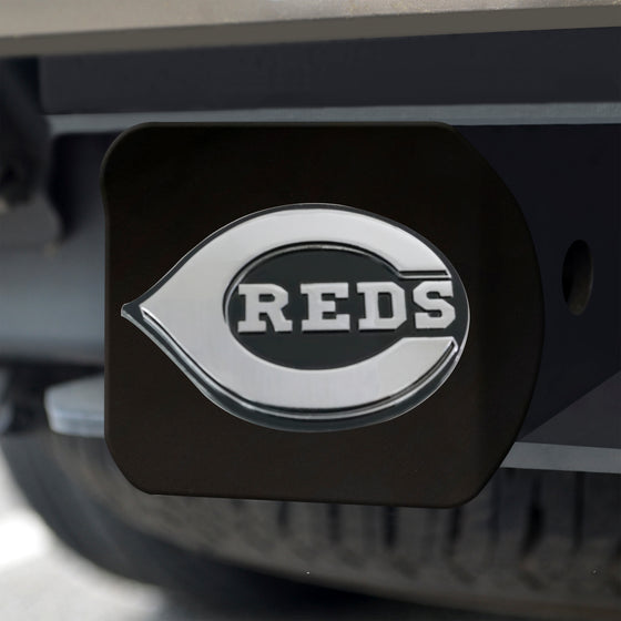 Cincinnati Reds Black Metal Hitch Cover with Metal Chrome 3D Emblem