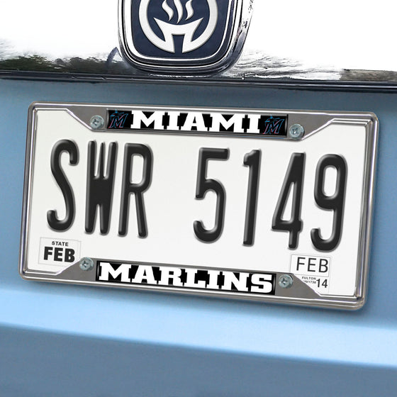Miami Marlins Chrome Metal License Plate Frame, 6.25in x 12.25in