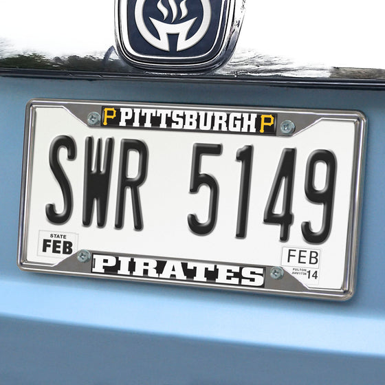 Pittsburgh Pirates Chrome Metal License Plate Frame, 6.25in x 12.25in