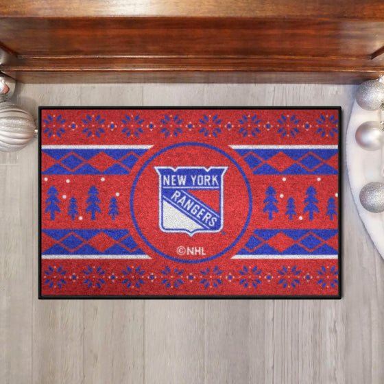 New York Rangers Holiday Sweater Starter Mat Accent Rug - 19in. x 30in.