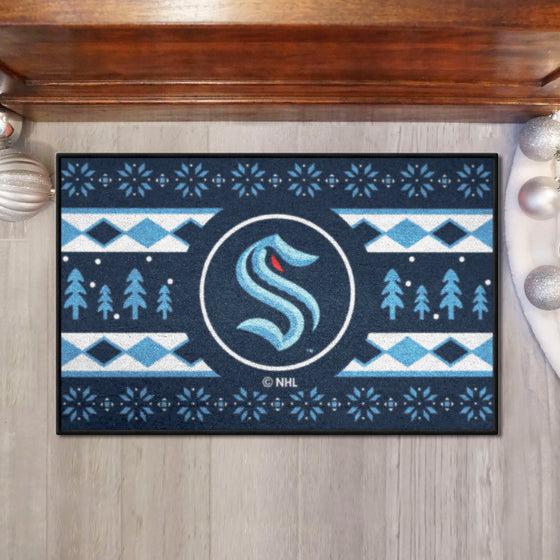 Seattle Kraken Holiday Sweater Starter Mat Accent Rug - 19in. x 30in.