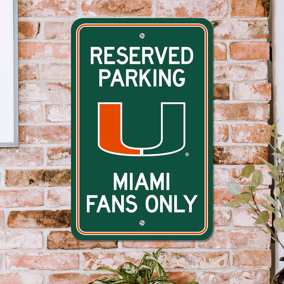 Miami Hurricanes Team Color Reserved Parking Sign Décor 18in. X 11.5in. Lightweight