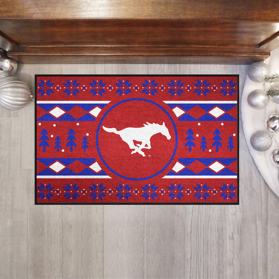 SMU Mustangs Holiday Sweater Starter Mat Accent Rug - 19in. x 30in.