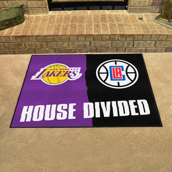 NBA House Divided - LA Lakers / Clipers House Divided Rug - 34 in. x 42.5 in.