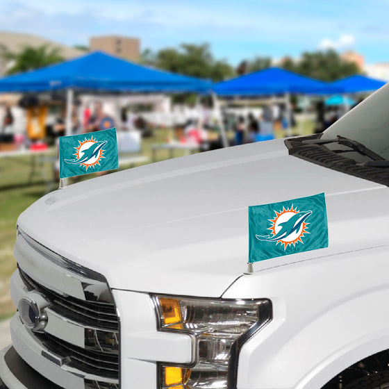 Miami Dolphins Ambassador Car Flags - 2 Pack Mini Auto Flags, 4in X 6in