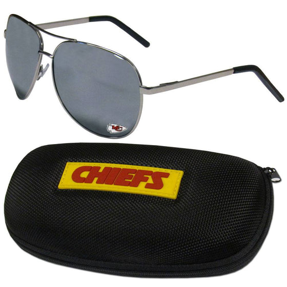 Kansas City Chiefs Aviator Sunglasses and Zippered Carrying Case (SSKG) - 757 Sports Collectibles