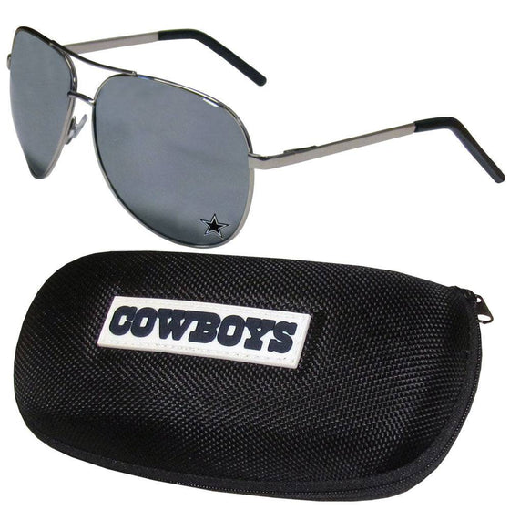 Dallas Cowboys Aviator Sunglasses and Zippered Carrying Case (SSKG) - 757 Sports Collectibles