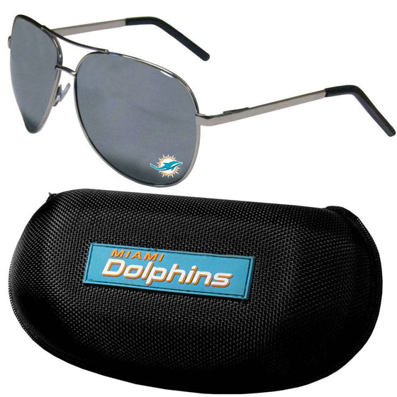 Miami Dolphins Aviator Sunglasses and Zippered Carrying Case (SSKG) - 757 Sports Collectibles