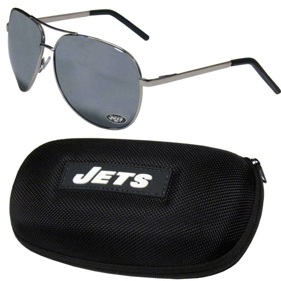 New York Jets Aviator Sunglasses and Zippered Carrying Case (SSKG) - 757 Sports Collectibles