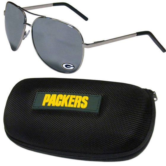 Green Bay Packers Aviator Sunglasses and Zippered Carrying Case (SSKG) - 757 Sports Collectibles