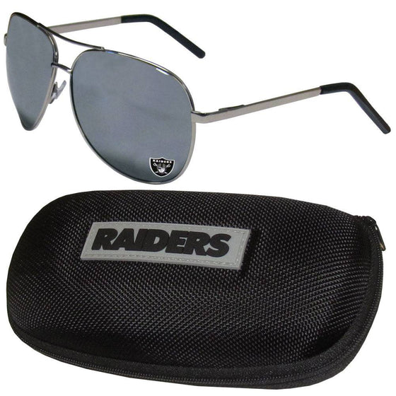 Oakland Raiders Aviator Sunglasses and Zippered Carrying Case (SSKG) - 757 Sports Collectibles