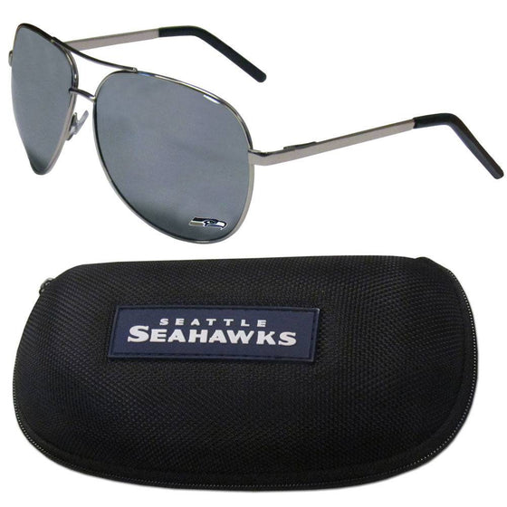 Seattle Seahawks Aviator Sunglasses and Zippered Carrying Case (SSKG) - 757 Sports Collectibles