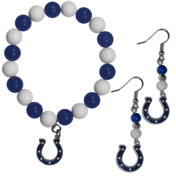 Indianapolis Colts Fan Bead Earrings and Bracelet Set (SSKG) - 757 Sports Collectibles