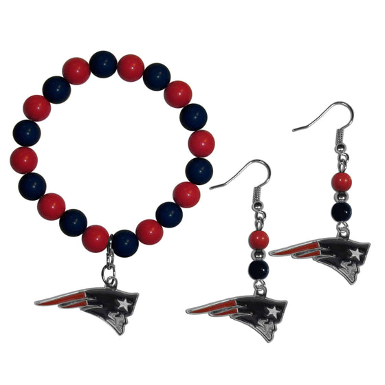 New England Patriots Fan Bead Earrings and Bracelet Set (SSKG) - 757 Sports Collectibles